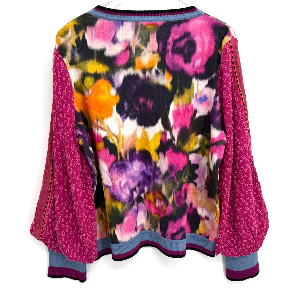 Anthropologie Bl-nk London Contrast Eyelet Pullover L Sweater Balloon Sleeve - Picture 6 of 11